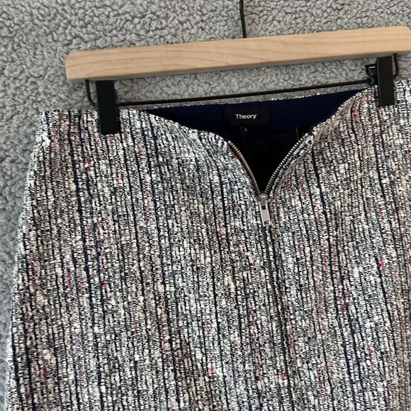 Theory Skirt 6 Small Mini Tweed Knit Raw Hem Exposed Zip Black White Red Boho - Picture 4 of 14